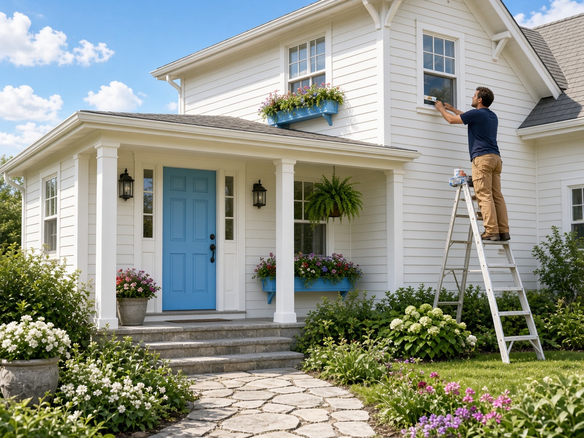 A house with a freshly painted blue door